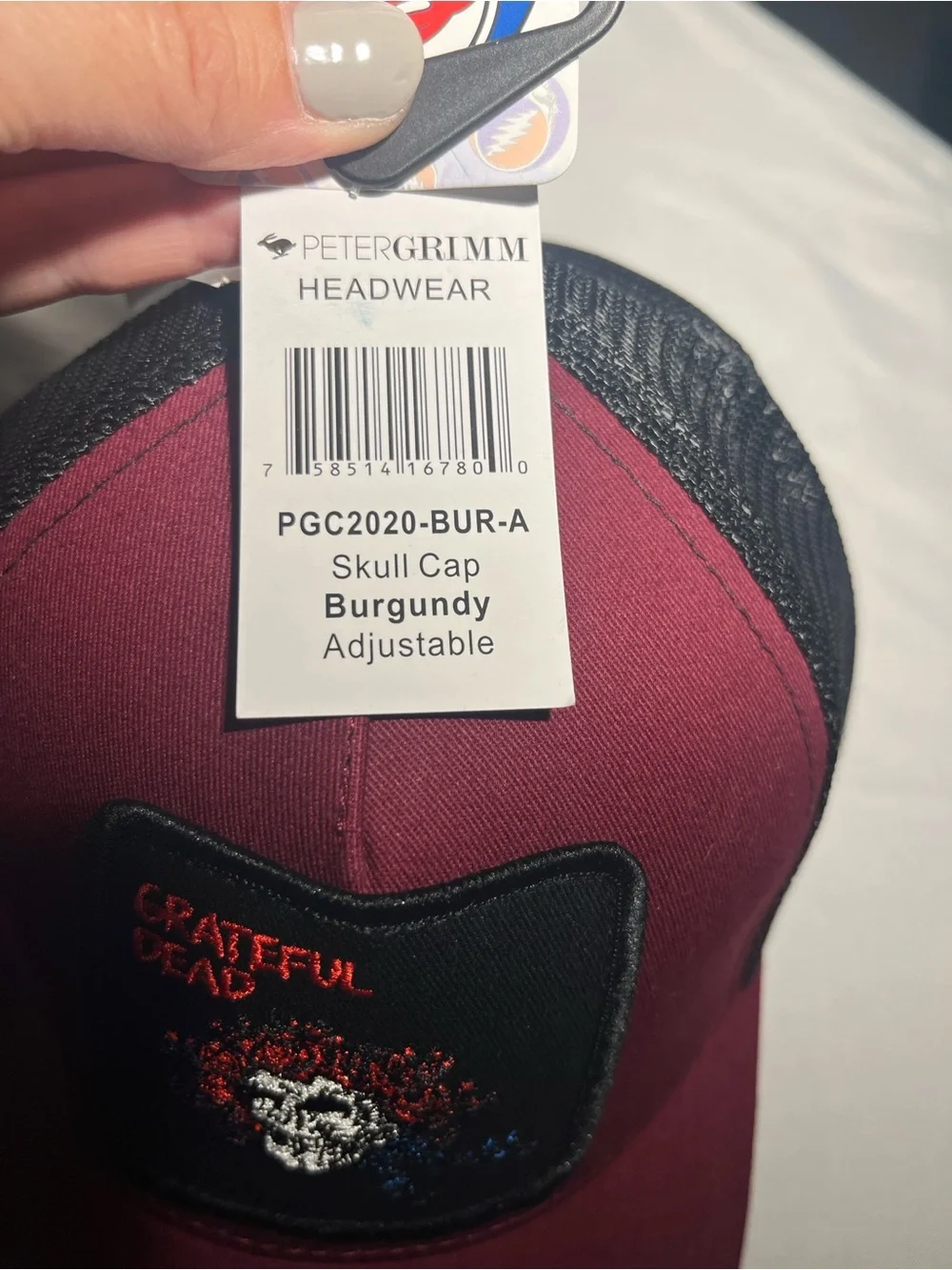 Peter Grimm Burgundy and Black Grateful Dead Skull Trucker Hat Mesh Back unisex